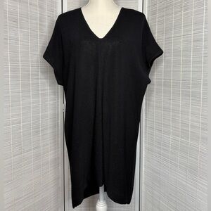 Misook Tunic Black Knit Short Sleeve V Neck Acrylic Relaxed Fit Size L